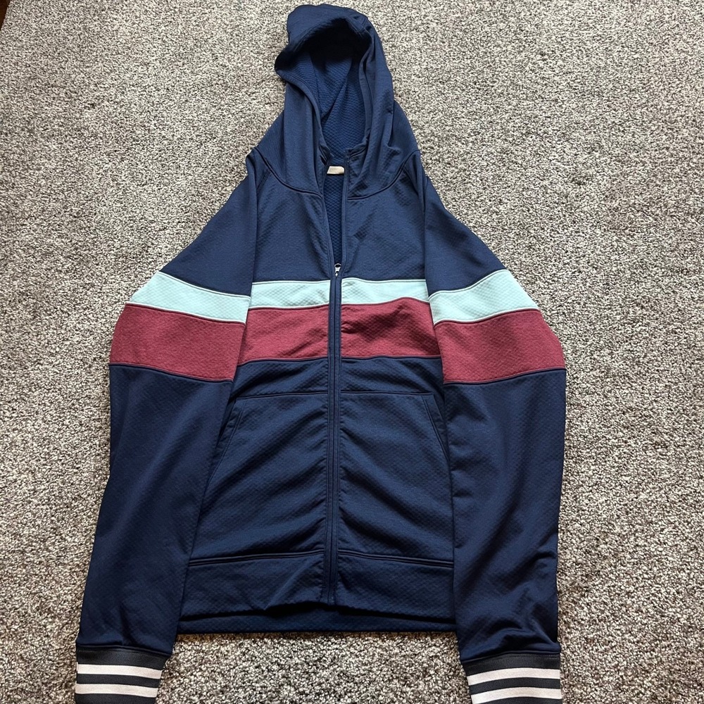 Cotopaxi jacket mens L Full Zip Hoodie Navy Maroon Outdoor Layer pockets